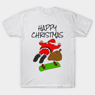 Skateboarding Santa Fallen Off Skateboard Funny Christmas T-Shirt